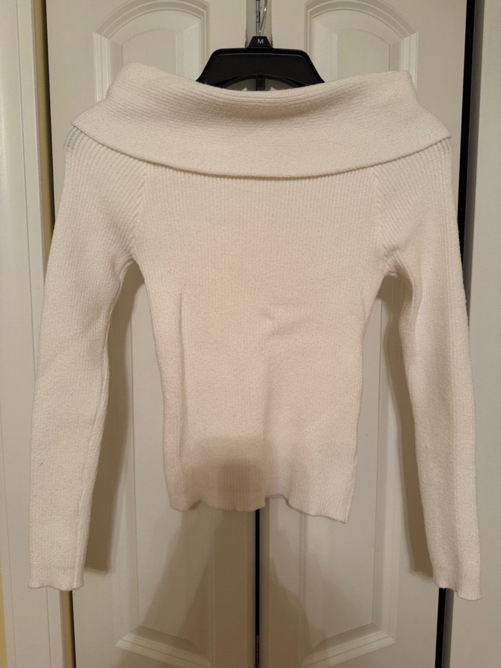 Off-Shoulder Ribbed Knit Sweater - White - Picture 2 of 5